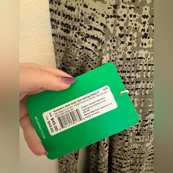 NEW Pact Revive Organic Cotton Swing Mini Dress Green Long Sleeve Small NWT - Picture 5 of 8